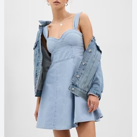 GAP Dresses & Skirts - Gap 100% Cotton Denim Sweetheart Neckline Mini Dress XL Blue